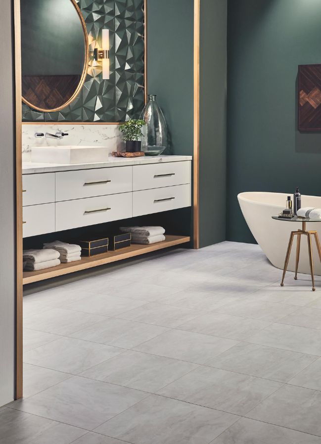 luxury vinyl tile flooring in a stylish bathroom